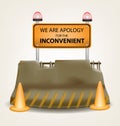Inconvenient sign and concrete roadblock vector design Royalty Free Stock Photo