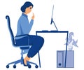 incorrect posture for sitting at computer desk, neck poses of woman at workplace,