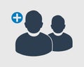 Increase or Add users Icon. Male symbol on gray background.