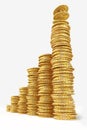 Increase bars graph from gold dollars Royalty Free Stock Photo