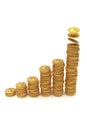 Increase bars graph from gold dollars Royalty Free Stock Photo