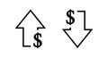 Increase and decrease dollar arrow icon. USD up and down sign symbol Royalty Free Stock Photo
