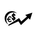 Increase or decrease in dollar or euro currency,icon vector illustration design Royalty Free Stock Photo