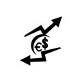 Increase or decrease in dollar or euro currency,icon vector illustration design Royalty Free Stock Photo