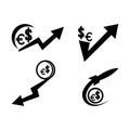 Increase or decrease in dollar or euro currency,icon vector illustration design Royalty Free Stock Photo