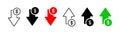 Increase, decrease dollar icons. Interest arrow money icons collection. Increase, decrease growth elements icons