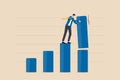 Increase investment profit, GDP rising up or growing business performance concept, success businessman standing on bar graph Royalty Free Stock Photo