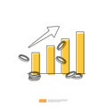 increase money growth with arrow up graph chart and dollar coin. outline line style vector illustration Royalty Free Stock Photo