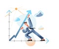 Increase profitability flat vector illustration. Income enhancing, revenue augmenting metaphor. Businessman raising