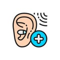 Increase volume in the hearing aid flat color line icon. Royalty Free Stock Photo