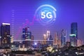 Increased use of the fast internet network to the 5G technology system in the business center of the city of Jakarta, which shows Royalty Free Stock Photo