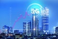 Increased use of the fast internet network to the 5G technology system in the business center of the city of Jakarta, which shows Royalty Free Stock Photo