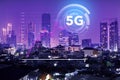 Increased use of the fast internet network to the 5G technology system in the business center of the city of Jakarta, which shows Royalty Free Stock Photo