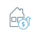 Increases of cost real estate. House and dollar coin line icon. Growth of price in real estate. Arrow up line icon. Vector Royalty Free Stock Photo