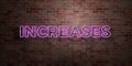 INCREASES - fluorescent Neon tube Sign on brickwork - Front view - 3D rendered royalty free stock picture