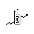 Black line icon for Increases, grow and rise