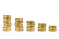 Increasing columns of gold coins over