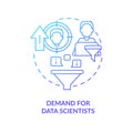 Increasing demand for data scientists blue gradient concept icon