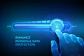 Increasing Privacy Security level. Enhance personal data protection level. Wireframe hand is pulling up to the maximum position Royalty Free Stock Photo