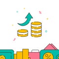 Increasing revenue coin stack filled line icon, simple vector illustration