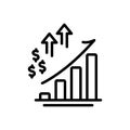 Black line icon for Increasing Revenue, revenue and growrth