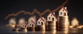 The increasing value of real estate represented by houses on stacked coins..AI generated image Royalty Free Stock Photo