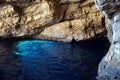 Zakynthos blue water in the small cave Royalty Free Stock Photo