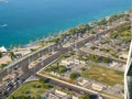 Incredible aerial view of Abu Dhabi Corniche road and beach Royalty Free Stock Photo