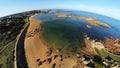 distorted aerial photo of the beach of the Renote peninsula in TrÃ©gastel, CÃ´te de granit rose, Brittany, France Royalty Free Stock Photo