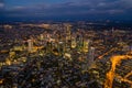 Incredible Aerial View over Frankfurt am Main, Germany Skyline at Night with City Lights Royalty Free Stock Photo