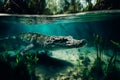Amazonian crocodile under crystal clear water