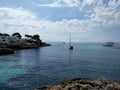 Incredible blue sea and the yacht on the island of Mallorca
