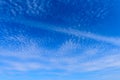 Incredible blue sky with fluffy white clouds. Beautiful cloud patterns, peace and tranquility