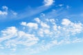 Incredible blue sky with white different clouds. Beautiful sky background
