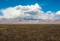 Incredible color of the sky and clouds over flat Tibetan plain