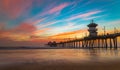 Sunset by the Huntington Beach Pier in California Royalty Free Stock Photo