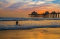 Sunset by the Huntington Beach Pier in California Royalty Free Stock Photo