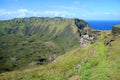 Incredible Crater Lake of Rano Kau with a Gap at the Southern End of Crater Wall Showing Pacific Ocean, Easter Island, Chile