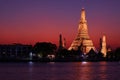 Incredible Evening View of Wat Arun or the Temple of Dawn, Located on the West Bank of Chao Phraya River in Bangkok, Thailand Royalty Free Stock Photo