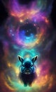 Incredible galaxy in the shape of a rabbit, iridescent, nebula.