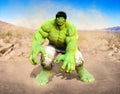 The incredible Hulk battle ready in a desert