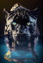 Incredible hunter, panther, jaguar, leopard, eyes, spots, water, wallapaper, generative ai