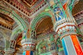 Thanjavur, Tamil Nadu, India - The high arches artworks and colorfully painted wall murals durbar hall Maratha Palace Royalty Free Stock Photo