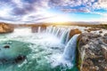 Incredible landscape scene of powerful Godafoss waterfall