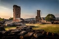 Incredible moody and artistic view of the Penrith Castle ruins at sunset in Cumbria, England Royalty Free Stock Photo