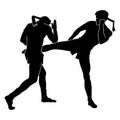 Black silhouette muaythai combat duel sparing vector