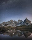 Incredible night landscape at Baita Segantini mountain refuge Royalty Free Stock Photo