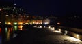 Incredible night view of the seaside town of Camogli with lights, colors and reflections in a magical atmosphere