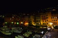 Incredible night view of the seaside town of Camogli with lights, colors and reflections in a magical atmosphere