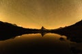 Incredible night view of Stellisee lake with Matterhorn peak in Swiss Alps Royalty Free Stock Photo